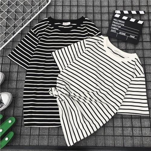 T-shirt Women Summer Clothing Korean Style Ulzzang Harajuku Striped Short Sleeve T-shirts Woman Casual Basic Shirt Top