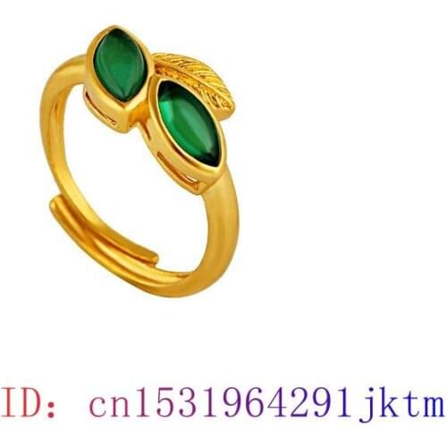 Green Jade Leaf Ring Men Fashion Gemstone Zircon Gifts Chalcedony 925 Silver Charm Amulet Crystal Women Natural Jewelry