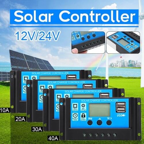 10A/20A/30A/40A Solar Charger Controller 12V 24V Auto PWM Controllers LCD Display Home Battery 5V Dual USB Output Controller