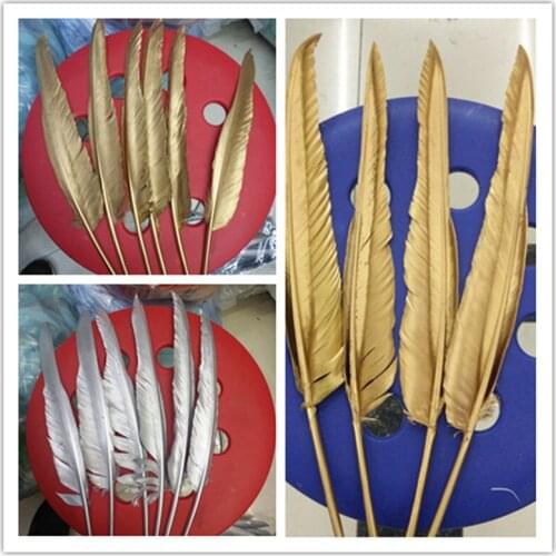 Beautiful 10 pcs double-sided spray gold/silver turkish feather 30-35cm / 12-14 inch wedding party decoration craft feather