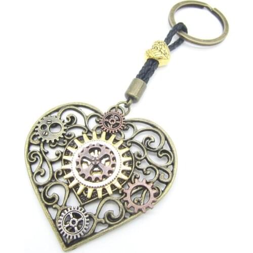 Nice Look Paisley Hollowed Heart with multi Gears Handmade Steampunk Pendant Key Chain