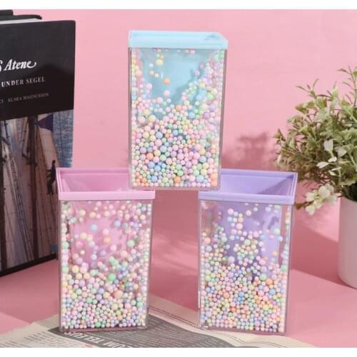 Creative Large Capacity Square Shaped Pencil Case Cute Pink Transparent Pen holder Gift Student Desktop Storage