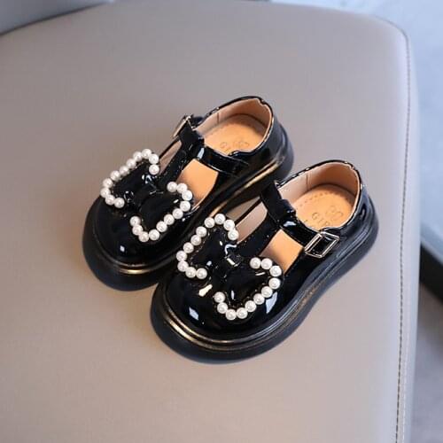 Fashion Beaded Bow Autumn Child Girl Shoe Princess Little Girls Party Shoes Leather Dress Elegant Kids Baby Shoe 2021 1-6 Years