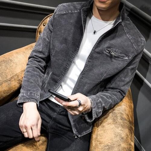 Fashion 2021 Trend Demin Jacket Slim Fits Men Clothing Zipper Up Open Stitch Turn-down Collar Outerwear Male Skinny Denim Jacket
