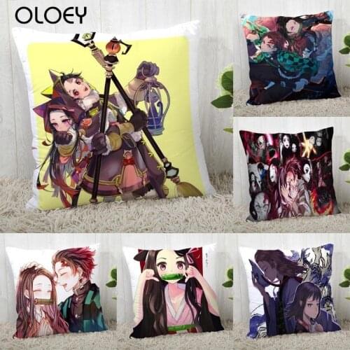 Japanese Style Cartoon Character Polyester Square Zipper Cushion Cover Size 45X45cm Home Bedroom Office Decoration Cushion Cover
