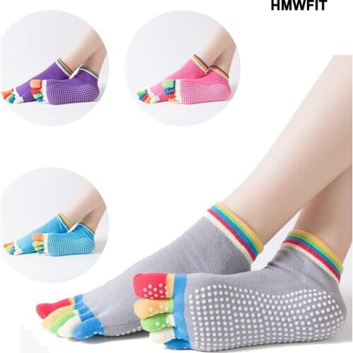 Anti-slip Colorful Toes Women Yoga Socks Quick-Dry Pilates Ballet Socks Good Grip For Lady 100% Cotton Sports Socks