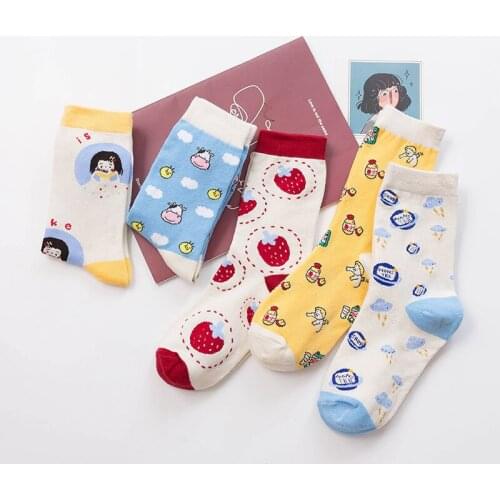 New Cartoon Fruits Soft Pure Cotton Socks Women Girls Korean Style Harajuku Funny Cow Strawberry Angel Kawaii Cute Socks Short