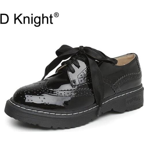 New Fashion England Style Women Casual Brogue Oxford Shoes Vintage Lace Up Oxfords For Women Ladies Flat Oxford Shoes Size 34-43