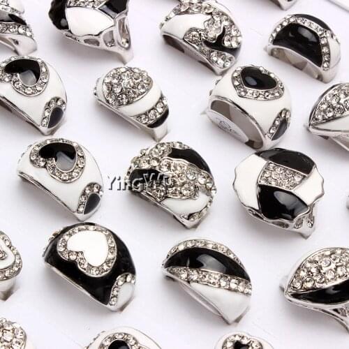 Yingwu 20pcs Wholesale Silver Plated Ring With Glaze Painting & Rhinestones Silver Color Jewelry Anillos Mujer