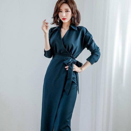 Sexy V-neck Women Dress Soft Lace Up Female Mid Dress Elegant Slim Midi Solid Color Vestidoes femme Spring Office Lady Dresses