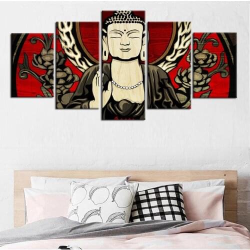 Poster 5 Pieces Modular High Quality Abstract Canvas Wall Art Large Modern Buddha Painting Living Room Mural Decoration