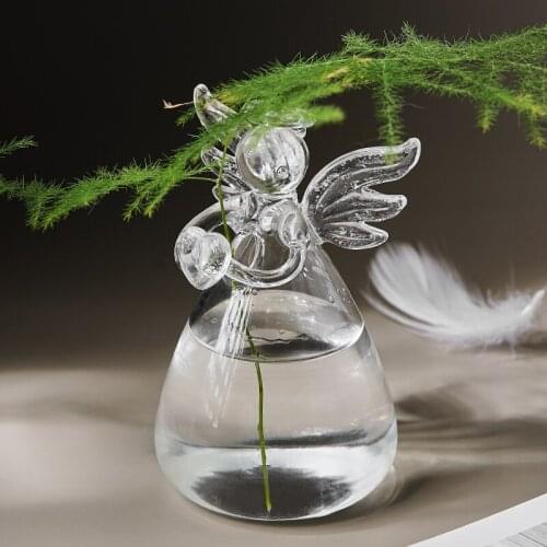 Retro Angel Transparent Glass Vase Living Room Desktop Mini Hydroponic Flower Arrangement Cute Decor office decor vases CL71706