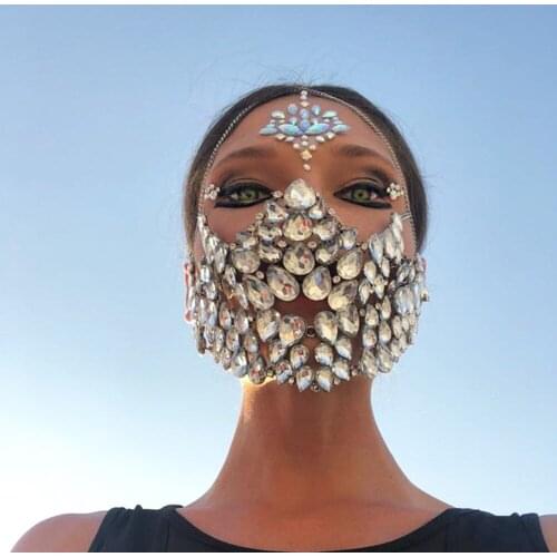 VCU 2021 Exaggerated Rhinestone Luxury Mask Masquerade Decoration Face Jewelry for Women Bling Crystal Full Face Decorative Mask