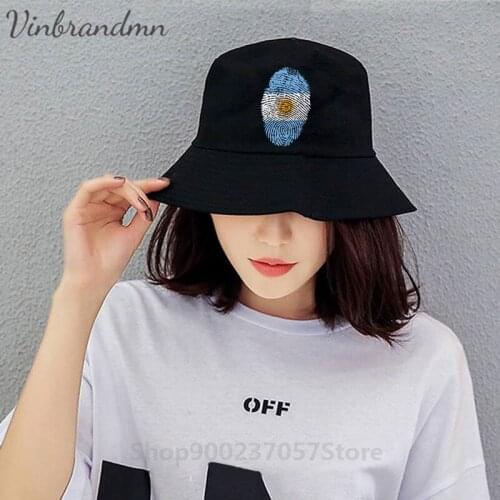 Argentina National Fingerprint Flag 3D Fisherman Hat Men Women Cotton Print Argentine Flag Boy Girl Fashion Bucket Cap