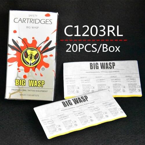 Top 20PCS C1203RL Cartridges Tattoo Needle Tubes 3RL Round Liner 3 BIG WASP Needles RL3 Supply BWN-C1203RL