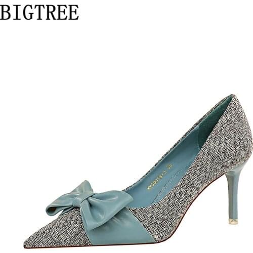 Bigtree Shoes For Women Heels 2021 Black High Heels Pumps Butterfly Heels Tacones Ladies Shoes Female Shoes Stiletto Leather