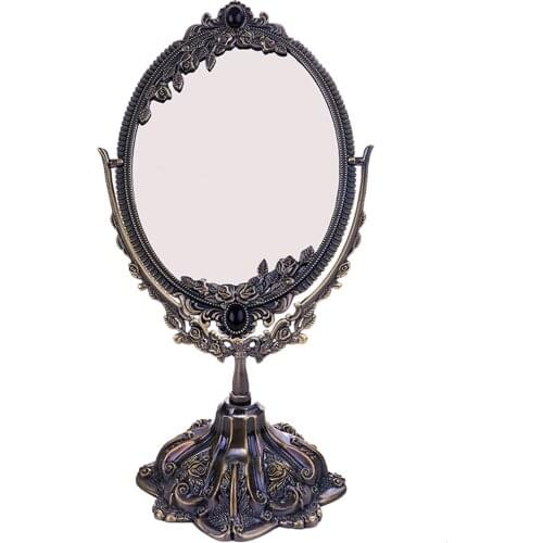 Nordic Zinc Alloy Vintage Decorative Mirror Small Round Make-up Bedroom Mirror Ins Table Room Standing Glass Mirror