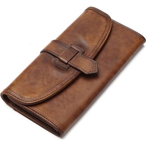 Genuine Leather Men Women Vintage Wallet Long Designer Famous Brand Clutch Bag Cash Pocket ID Credit Card Holder Coin Purse New