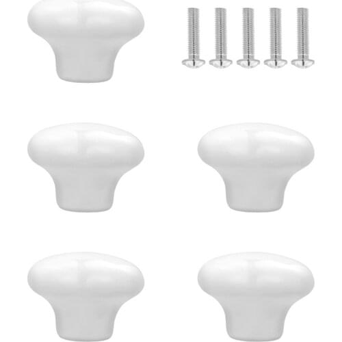 WINOMO 5pcs Durable Round Ceramic Kitchen Cupboard Cabinet Drawer Door Knobs Handles (White)