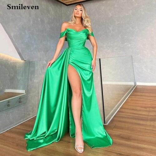 Smileven Green Mermaid Evening Dress Off The Shoulder High Side Split Fashion Prom Gowns Plus Size With Train Formal Dress