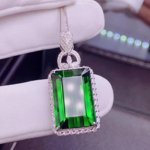 H623 Fine Jewelry Real 18K 100% Natural Green Tourmaline 13.5ct Diamonds Gemstone Diamond Womens Pendants Necklaces