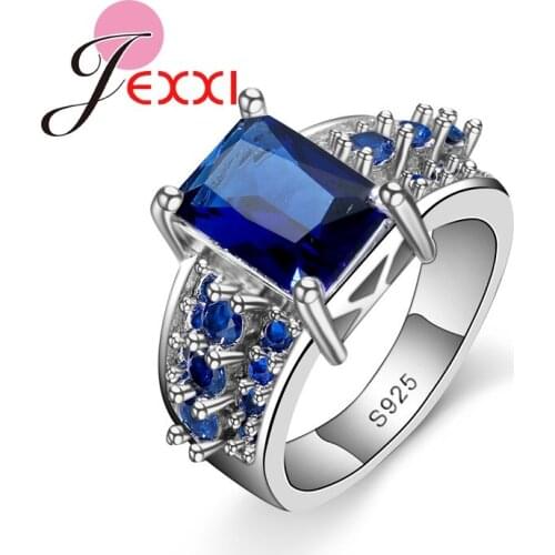 Fashion Various Size 925 Sterling Silver Rectangle Shape CZ Crystal Finger Rings For Women Wedding Jewelry Anel