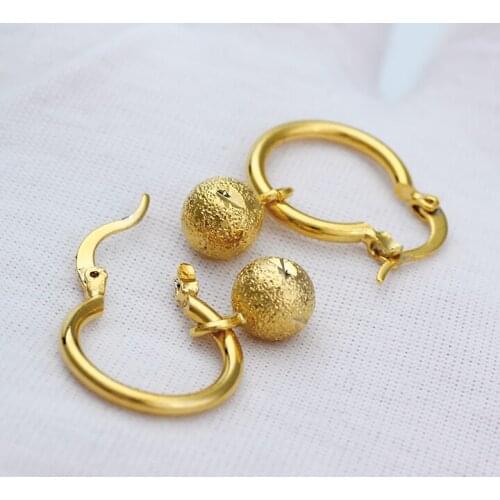 Gold Color Ball Earrings Stud for Women/Girls Jewelry Bead Round Ethiopian Africa,Arabia,Middle East Best Gift