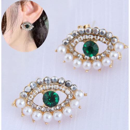 Kymyad Simulated Pearl Stud Earrings For Women 2020 Green Eyes Shape Earrings Jewelry Crystal Statement Earings Fashion Jewelry