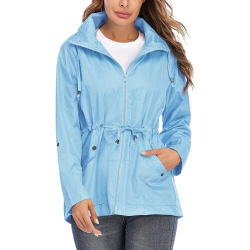 Women' Lightweight Raincoat Waterproof Windproof Jacket Hooded Outdoor Hiking Jacket Long Rain Jackets Active Rainwear for Women