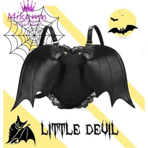 Devils Wings Harajuku Backpack For Womens Gothic Lolita Lace Heart Shaped Backpack Student School Bag Female Mochila Bagpack