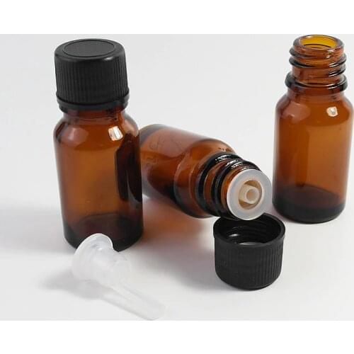 200pcs 10ml Mini Amber Glass Essential Oil Bottle Empty Sample Vials Brown Refillable Bottles with Orifice Reducer & Cap W0296