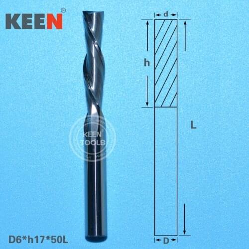 6*17mm 2 Flutes Carbide End Mills for Wood, Left-Handed CNC Millinging Tools for MDF Acrylic Cutting