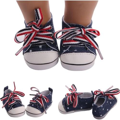 American Doll Shoes Canvas Lace Up Sneakers Blue 7cm Shoes for 43cm Born Baby and 18 inch Height Girl Dolls Accessories
