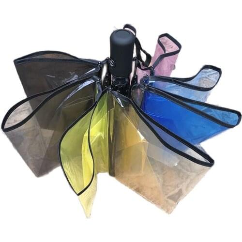 Large Rainbow Umbrella Rain Women Transparent Creative Three Folding Umbrella Automatic Umbrellas Regenschirm Rain Gear SY148