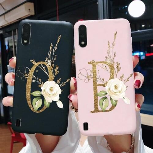 For Samsung A01 Case Soft Silicon Black Pink Cute Letter Back Cover Phone Case For Samsung Galaxy A01 A 01 A015 5.7'' M01 Cases