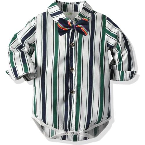 0-2 Years Baby Boys Tattoo Bodysuit One-piece Spring Autumn 2020 Fashion Striped Newborn Toddler Boy Long-sleeve Romper Bow Tie