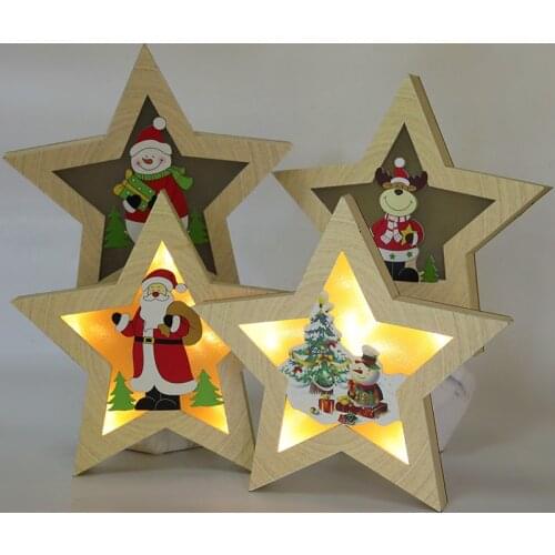 Diy Christmas Wooden Five-Pointed Star Christmas Decoration Gifts With Lights Ornaments Pendant Ornaments