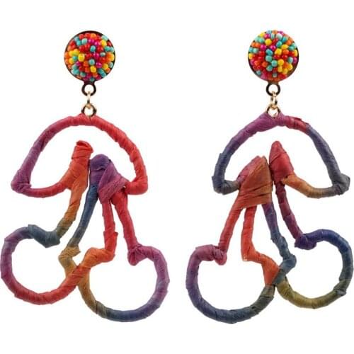Ethnic Raffia Colorful Bead Handmade Pendant Drop Dangle Earrings for Women Florate Brand Bohemian Design Acrylic Earrings