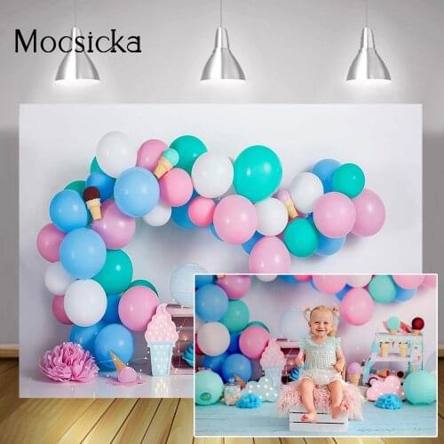 Sweet Ice Cream Children Portrait Backdrop Photo Studio Balloons Wall Newborn Baby Birthday Cake Smash Background Photography