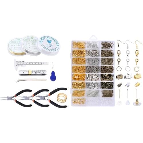 Necklace Jewelry Making Earring Findings with Tweezers, Thimble, Pliers, Needle Threaders, Earring Hooks, Jump Rings