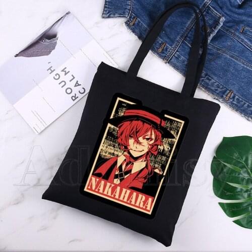 Bungou Stray Dogs New Arrives Art Canvas Bag Totes Simple Print Shopping Bags Girls Life Casual Pacakge Black