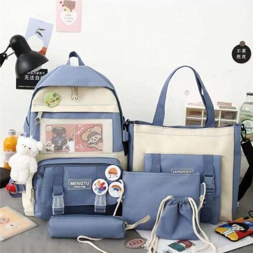 5Pcs/Set Canvas School Bags for Teenage Girls Large Capacity Laptop Backpacks Women Bookbags Travel Backpack Students Rucksack