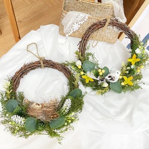 Simulation European Eucalyptus Artificial Flower Easter Egg Birds Nest Rattan Garland Wall Windows Door Pendant Party Home Decor