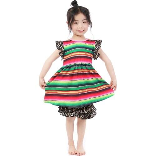Kaiya Angel Children Girls 3M-8Y Clothing Sets Striped Short Sleeve O-neck Top + Leopard Ruffle Pants Toddler Summer Outfit 2019