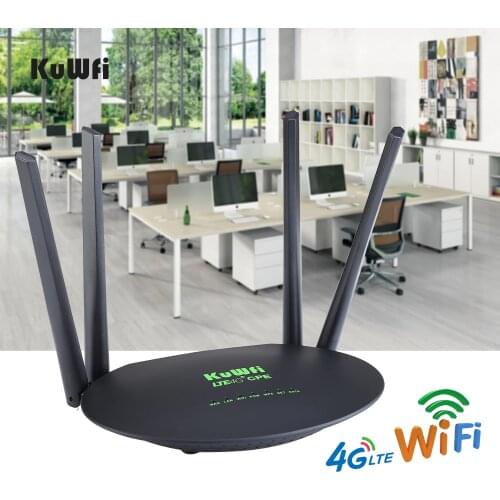 KuWfi Wireless 4G Router 150Mbps 4G LTE Wifi Router Unlocked Sim Card RJ45 Wan/Lan Port 4pcs External Antennas