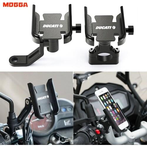 Motorbike Handlebar Rearview Mirror Cell Phone Holder GPS Stand Bracket For DUCATI MONSTER 600 620 848 696 796 1200 1100 Black
