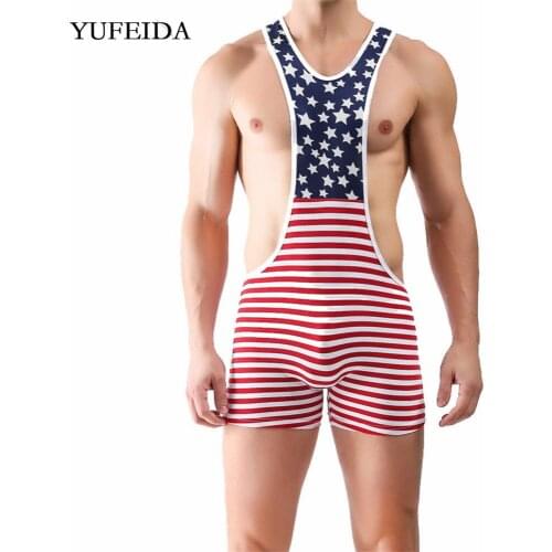 Mens Undershirts Bodysuit Leotard Wrestling Singlet One-Piece Jumpsuits Striped Boxer Shorts Underwear Homme Pajamas Homewear