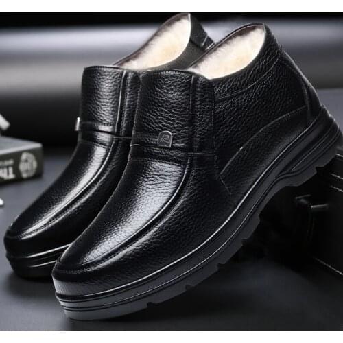 Winter Genuine Leather Mens White Sheep Fur Boots British Style Warm Casual High Top Cotton Shoes Wool Blend Side Zip Shoes