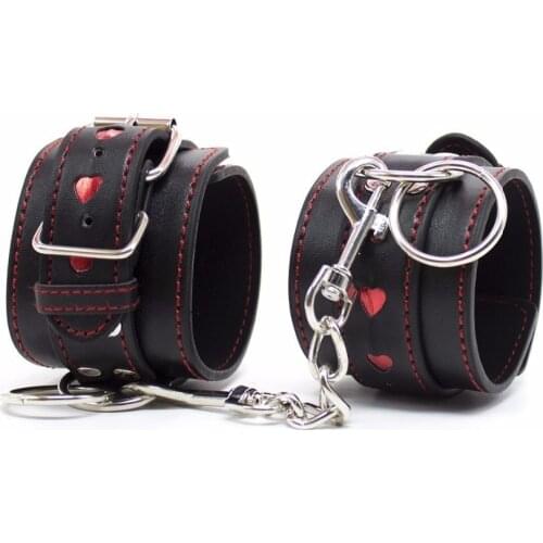 Fetish Red Heart Hand Cuffs, Wrist Bondage Restraints, PU Leather Handcuffs, Sex Toys for Couples, Adult Games, Sex Products