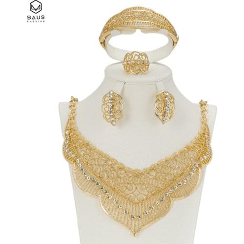 Latest Original Fashion Dubai Gold color full crystal bridal wedding jewelry sets Italian set for women Party Accessories